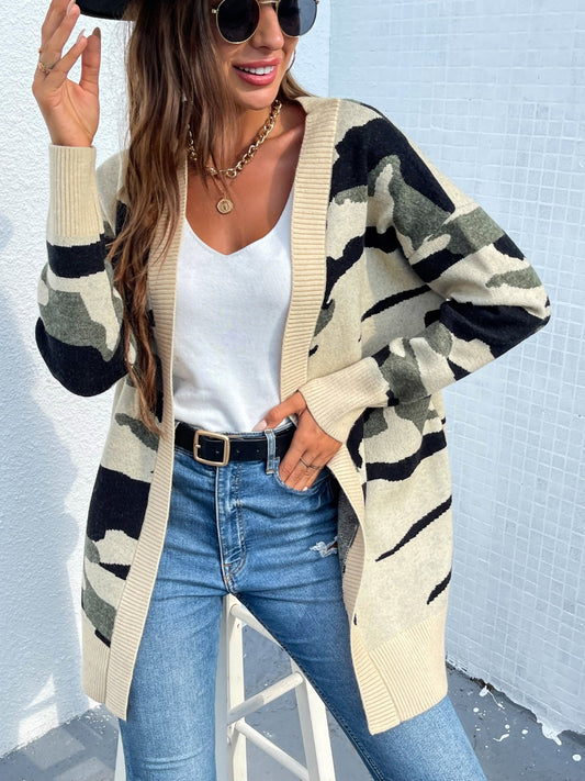 FOX Camouflaged Dropped Shoulder Open Front Cardigan