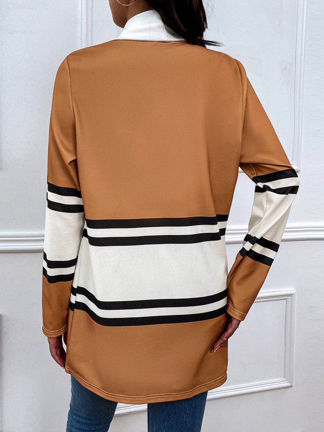 FOX Shiny Color Block Open Front Cardigan