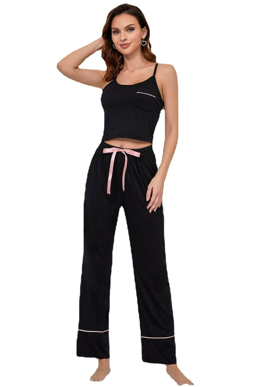 BFX Contrast Trim Cropped Cami and Pants Loungewear Set
